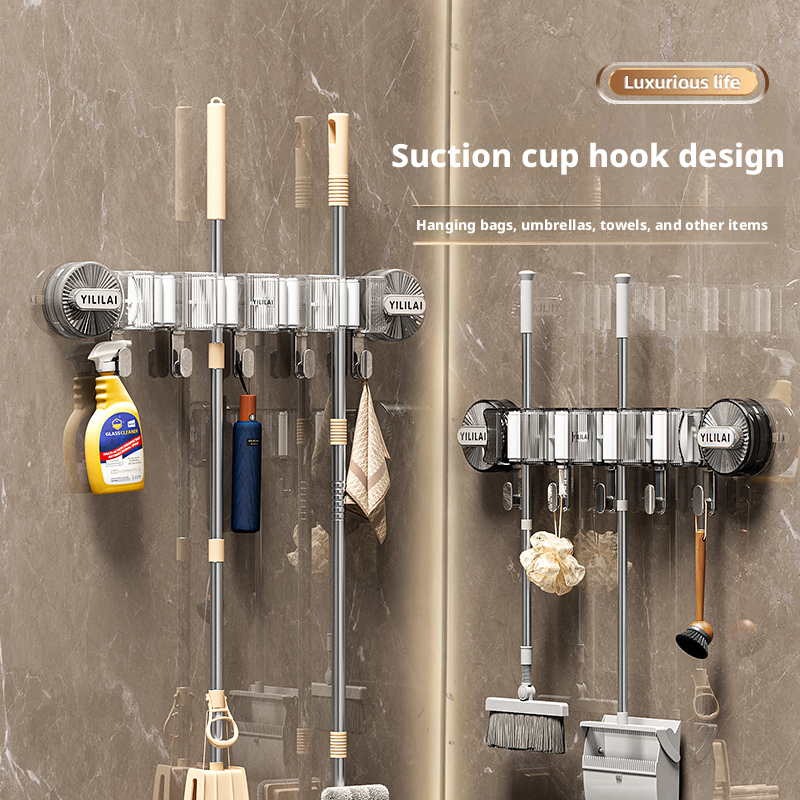 Bathroom suction cup mop clip